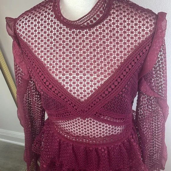 NWOT Retail $435 Self-Portrait Red SELF-PORTRAIT Dot Mesh Tiered Mini Dress - Picture 2 of 9